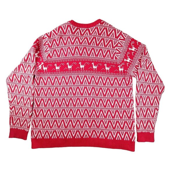 Mens Christmas Lama Sweater Pullover Red White Geometric Size XL JH1223 - Picture 2 of 6